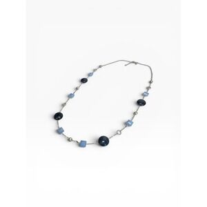 The Limited Station Necklace 40" Blue Silver Tone Long Beaded Cube